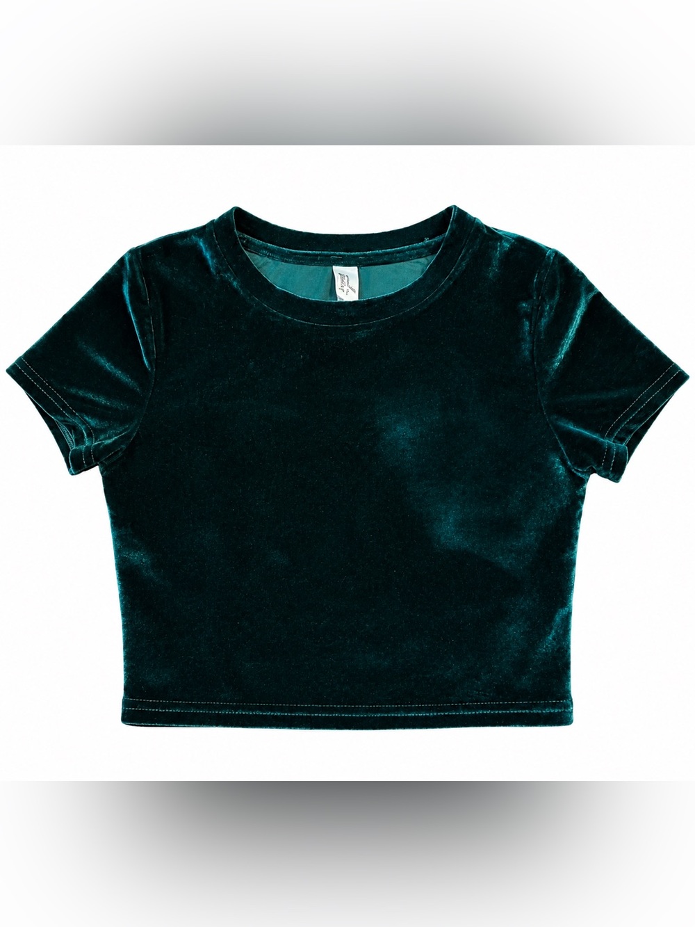 Women’s Emerald Green Velvet Crop Top Short Sleeve Size Medium M Holiday Party